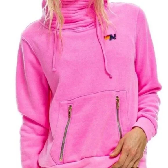 AVIATOR NATION Sz XS Hot pink rare ninja sweatshirt 2 zip pocket - Picture 3 of 7